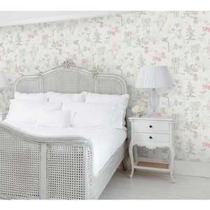 Lit en bois massif gris français en rotin avec finition antique blanche, lit de style français fait à la main - Product Image 3