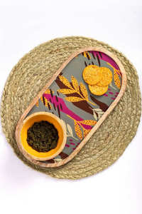 Plateau de service en bois de manguier fabriqué à la main avec motif de feuille abstraite Plateau en bois décoratif pour la décoration intérieure et le service de collations - Product Image 4