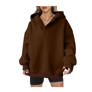 Sweats à capuche en molleton de marque avec logo personnalisé d'usine sweats à capuche avec col en V femmes sweats surdimensionnés pour femmes - Product Image 2