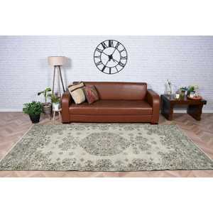 Tapis turc 4,9 x 9,7 pieds, grand tapis vintage, tapis vert à pois blancs - Product Image 2