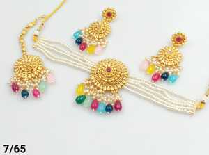 Motipearl redondo indio tradicional y joyería de moda conjunto gota chapado en oro con pendiente Maagtika Combo collar conjunto mujeres - Product Image 5