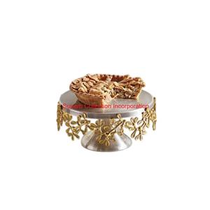 Top Quality <b>White</b> Marble <b>Cake</b> <b>Stand</b> With Gold Orchid And Butterfly Floral Design Elegant Two-Tone Metal Dessert Display Platter - Product Image 3