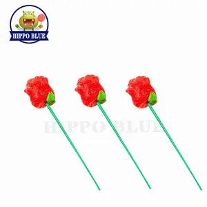 China Custom Valentine's Day Love You Rose Styling Sweet Sour Flavor Halal Lollipop Gummy Candy Wholesaler