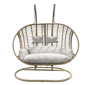 Silla Colgante Doble con Soporte, Cesta Colgante de Ratán Resistente a la Intemperie para Jardín y Patio - Product Image 1