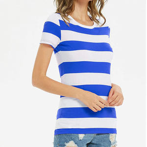 Camisetas de Mujer con Mangas Cortas, Diseño a Rayas, Absorben la Humedad, Ligeras, Deportivas, Casuales para Verano, con Precio al por Mayor - Product Image 1