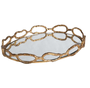 Golden Glass Unique Serving Trays Christmas Trays <b>Gold</b> Finished Rectangular <b>Mirror</b> Tray with Decorative Design - Product Image 6