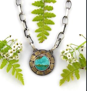 Collar con colgante de turquesa Ocean Bloom hecho a mano, joyería de plata de ley 925, piedra curativa, equilibrio espiritual protector, bohemio - Product Image 1