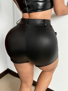 Falda de Cuero Genuino de Alta Calidad para Mujer, Precios al por Mayor, Mini, Transpirable, Brillante, Diseño de Cintura Regular, Estilo Urbano - Product Image 3