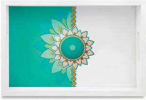 Plateau de service rectangulaire en marbre blanc et bois MDF fabriqué à la main plateau décoratif peint à la main pour le service de thé et de café par HF CRAFTS - Product Image 2