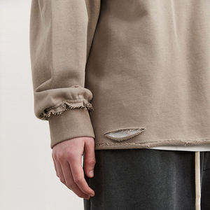 100% coton surdimensionné goutte épaule déchiré vintage lavage streetwear col rond français éponge blanc en détresse sweat à capuche - Product Image 3