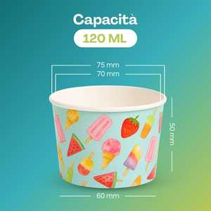 Tazze da gelato biodegradabili e compostabili da 50 Paper tazze rotonde da 120ml con grafica colorata - Product Image 2