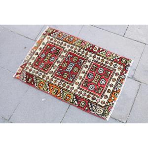 พรมวินเทจตุรกี ขนาด 1.5x2.2 ฟุต พรมขนสัตว์ขอบสีแดงส้ม - Product Image 2