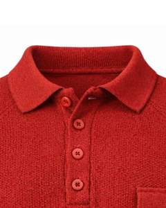 Suéter Polo de Punto de Lana Rojo para Hombre, Manga Larga, Cuello con Botones, Cálido para Invierno, Textura Suave, Informal, para Oficina - Product Image 5