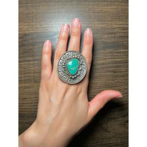 Navajo Handmade <b>Statement</b> <b>Ring</b> Kingman Turquoise & Sterling <b>Silver</b> Size 7.25 Gemstone Inlay for Everyday Wear - Product Image 4