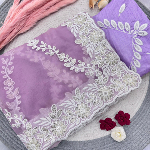 Fancy Chiffon Lavender Wedding Saree Foe Mujeres Chica Étnico Nupcial fiesta Diwali Festival Más vendido Desgaste con blusa étnica - Product Image 1