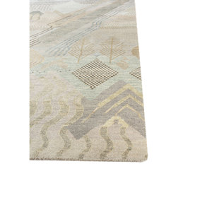 Alfombra Manchaha Lub-121 Azul, Tejida a Mano con Lana y Seda, Rectangular Grande con Patrón Geométrico para Uso Doméstico, para Sala de Estar o Pasillo - Product Image 4