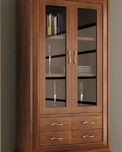 Commode en bois massif d'acacia avec vitrine en verre Meubles en bois élégants - Product Image 1