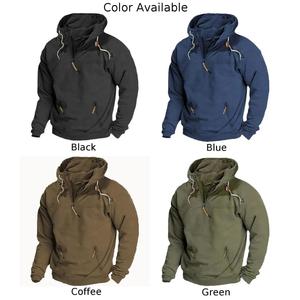 Custom <b>Men's</b> Hooded Sweatshirts with Zip Pockets Solid Color Casual Streetwear Pullover Coat Fabric with Print Design - Product Image 5