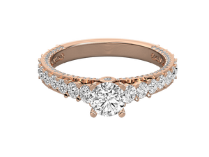 Bague personnalisée en or rose 18 carats plaqué or rose avec diamant rond brillant de taille brillant cultivé en laboratoire, trois pierres, bague de fiançailles et de mariage, certifiée IGI - Product Image 5