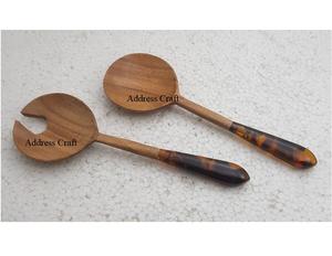 Best Selling Wooden Salad Server Resin <b>Handle</b> Acacia Wooden Salad Set <b>Kitchen</b> Wooden Salad Hands Kitchenware Dinnerware Cutlery - Product Image 2