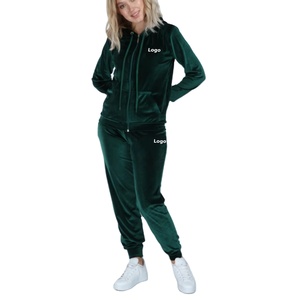 Top Selling Women's Velour Sets Zip up Crop Top Shorts Regular Fit 100% Cotton Solid Custom Logo Autumn Tracksuits OEM - Product Image 1