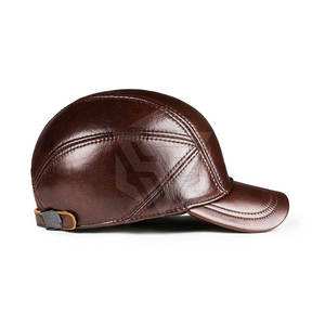 Wholesale <b>Plain</b> PU Leather Men Leather Curved Brim <b>Baseball</b> <b>Cap</b> With Embroidered - Product Image 3