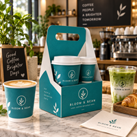 Boîte de transport pour tasses à café personnalisée AT PACK avec poignée, porte-tasses pour 2 et 4 tasses, emballage à emporter pour cafés et restaurants