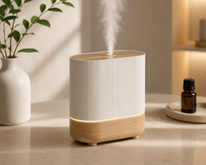 Difusor de Aromas Moderno, Humidificador Ultrasónico de Aceites Esenciales, Base de Madera, Cuerpo Acanalado, para Hogar, Dormitorio, Oficina - Product Image 2