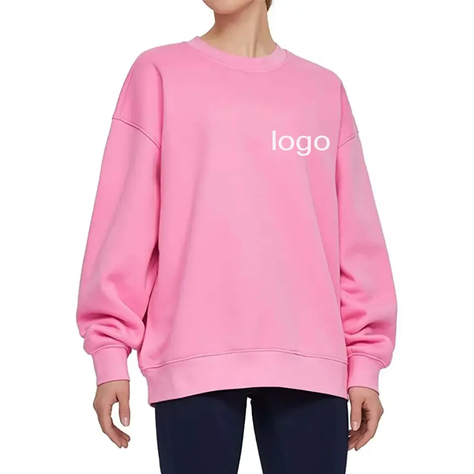 Hot Sale Mulheres Custom Drop Ombro Oversized Pullover 100% Algodão natural respirável rápida seca Crewneck Camisola para As Mulheres