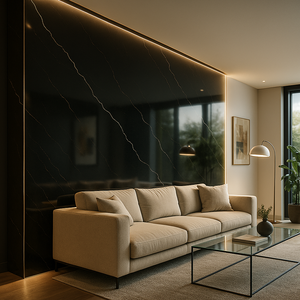 Base negra Cuarzo Ignífugo Impermeable Piedra artificial Corte a tamaño Panel de pared decorativo moderno - Product Image 2