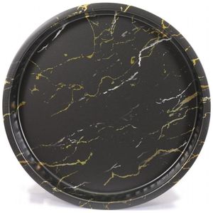 Plateau en métal rond moderne Ø 370 mm avec finition marbre noir pour usage domestique Plateau de service alimentaire OEM/ODM Bienvenue - Product Image 1
