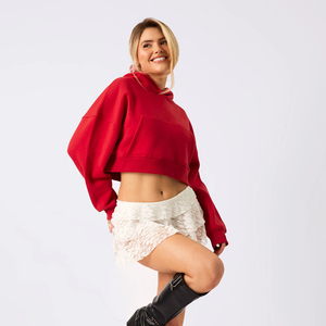 Wholesale <b>Ladies</b> Fitness Style Cropped <b>Tops</b> Long <b>Sleeve</b> Cotton <b>Knitted</b> Hooded Sweatshirt Custom Logo Autumn/Winter OEM Service - Product Image 6