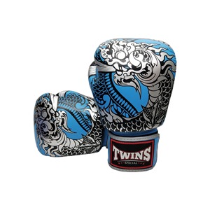 Gants de boxe Twins, design Dragon bleu, en cuir PU, fermeture à sangle, respirants, équipement d'entraînement d'arts martiaux, gants de Muay Thai - Product Image 3