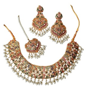 Joyería Chapada en Oro en Oferta, Diseño Indio, Kundan Artificial, Collares de Pedrería para Novias, Bodas y Fiestas, Conjuntos de Joyería - Product Image 1