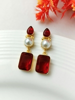 Anting-anting gantung mewah wanita berlapis emas 18k dengan mutiara air tawar, garnet potongan emerald, dan kuarsa buatan tangan, bersertifikat untuk pesta pernikahan