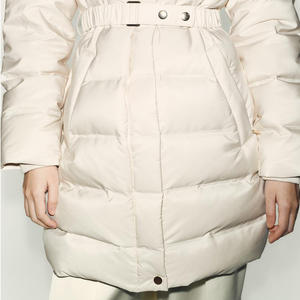 Adjustable Drawstring <b>Hoodie</b> And Long Sleeves / High Collar With Front Pockets And Zip Closure Elastic Belt Puffer Jacket 2026 - Product Image 2