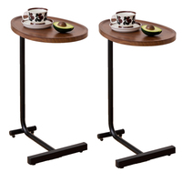 Lot de 2 tables d'appoint en forme de C, plateau marron, petite table d'appoint pour canapé, salon, chambre, petits espaces