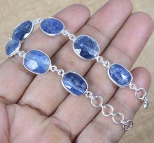 Blue Kyanite Bracelet 925 Sterling Silver Adjustable Handmade Gemstone Jewelry Natural <b>Stone</b> Silver Bracelet Gift - Product Image 5