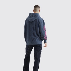 Hoodie Homme Grande Taille Direct Factory, Lavage Acide, Brodé, Couleur Unie, 100% Coton, Imperméable, Respirant, Grammage Lourd - Product Image 3