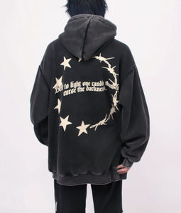 Sweat à capuche d'hiver vintage délavé, effet 3D en relief, surdimensionné, en molleton, fermeture éclair longue, délavé, uni, style streetwear, étiquette privée personnalisée - Product Image 3