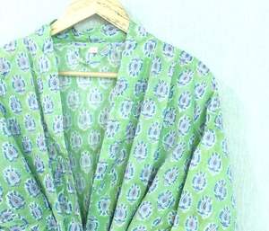 Kimono de algodón con estampado Floral azul ligero, ropa informal de verano transpirable con bolsillos de parche, mujeres sostenibles en 2025 - Product Image 1