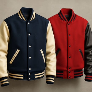 แจ็กเก็ตบอมเบอร์แบบวิทยาลัยเลตเตอร์แมนแจ็คเก็ตเบสบอลขนสัตว์สำหรับผู้ชายแจ็คเก็ตหนังแท้แบบสั่งทำ - Product Image 4