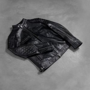 Furat <b>Leathers</b> High Quality Customizable Stand Collar Biker <b>Jacket</b> Black <b>Leather</b> Windproof Breathable Professional Manufacture - Product Image 2