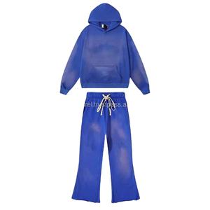 Homme Street_wear Distressed Cut Sew Sun Faded Custom Sweatsuit deux pièces sweat à capuche et pantalon de survêtement délavés à l'acide ensemble de survêtement - Product Image 3