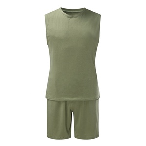 Ensemble short en coton respirant de haute qualité pour hommes, survêtement imprimé de couleur unie pour vêtements d'été décontractés - Product Image 3
