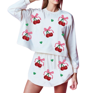 2025 Valentine's Day Premium Quality <b>Fabric</b> 2 Piece Sweatshirt & Skort Sets 2024 Custom Sequin and Pearl Work for Women - Product Image 2