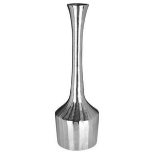 Jarrón de Flores de Aluminio con Cuello Alto para Decoración del Hogar Moderna, Acabado Plateado, Diseño Acanalado, Urna de Metal, Centro de Mesa - Product Image 1