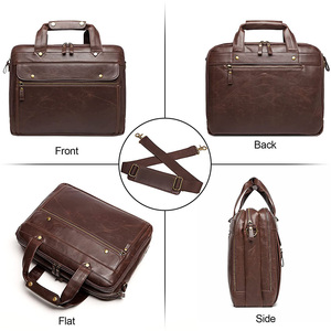 กระเป๋าแล็ปท็อปหนังวัวแท้คลาสสิกกระเป๋าเอกสารกระเป๋าเอกสารทนทานต่อน้ำความจุขนาดใหญ่แนววินเทจพร้อมสายปรับได้ - Product Image 3