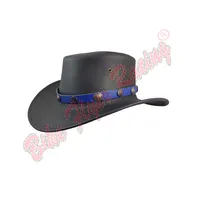 Bonnet en cuir de cowboy pour hommes, bande de chapeau bleu