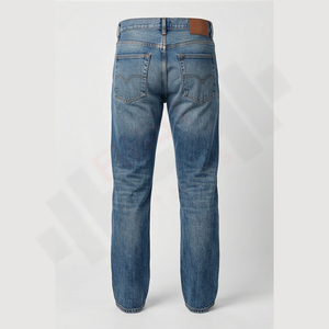 Jeans en denim pour homme de qualité supérieure, coupe décontractée, patchwork vintage, taille mi-haute, coupe droite, bouton, pantalon d'hiver, effet usé moyen - Product Image 2